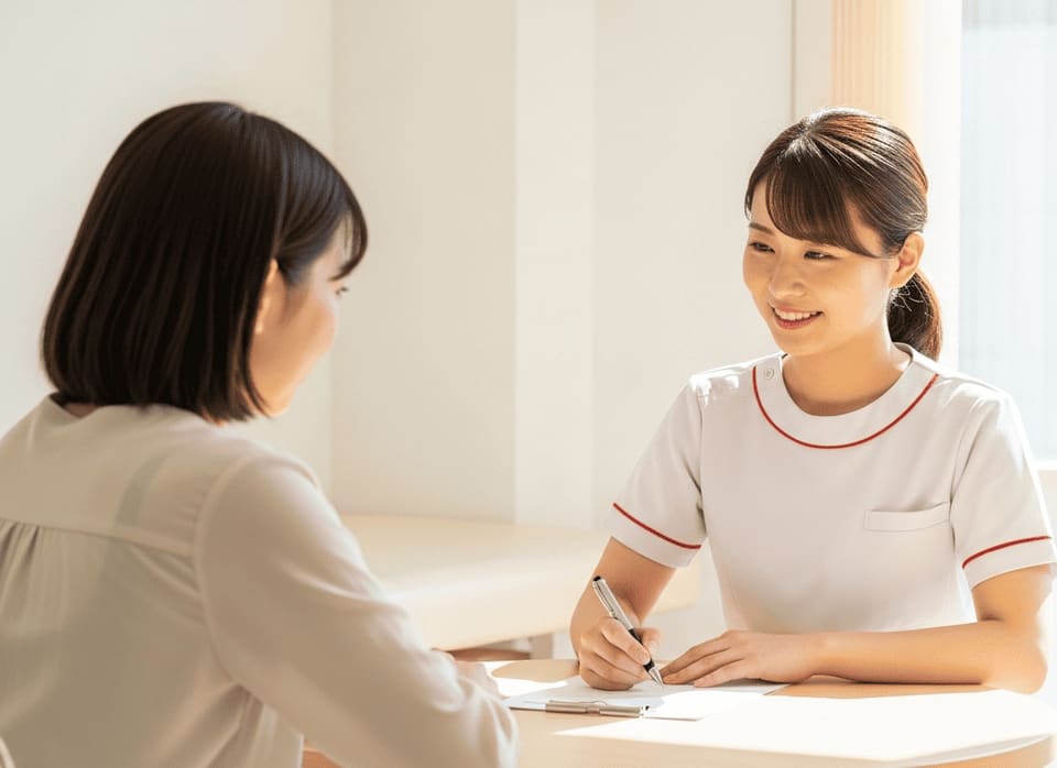 患者のカウンセリングを行う看護師